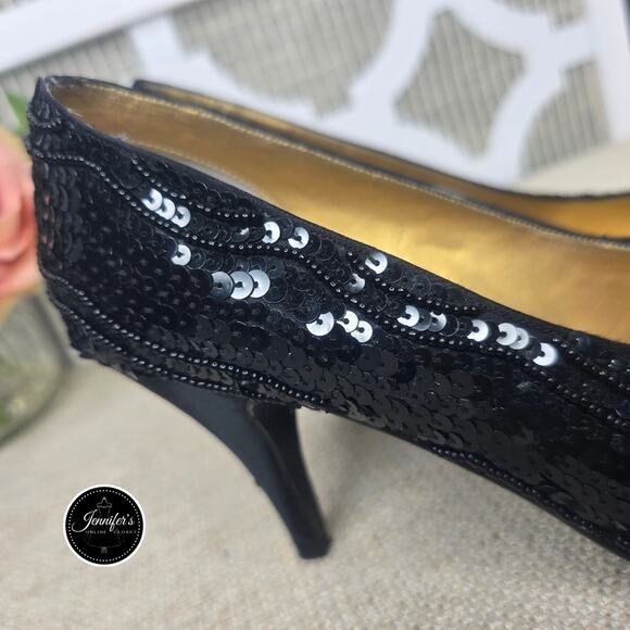 Dolce by Pierre Vintage and Rare Black Foxy Sequin Beaded Pumps/Heels Size 7M - Picture 8 of 16